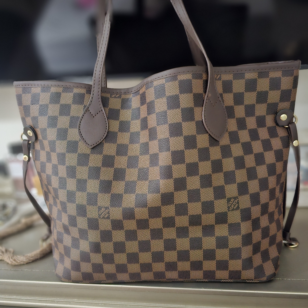 Elegant Brown Checkered Tote Bag